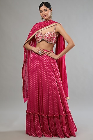 Pink Banarasi Georgette Skirt Set by Kapda Dori