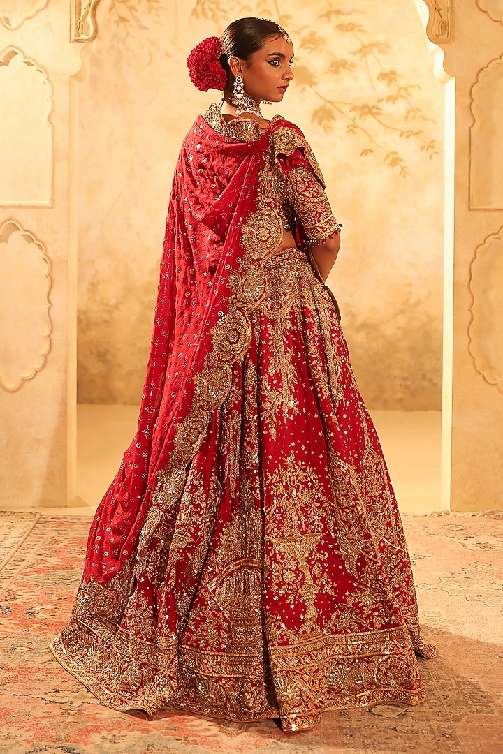 Maroon Pure Silk Nakshi & Dabka Embroidered Bridal Lehenga Set by Kapda Dori at Pernia's Pop Up Shop