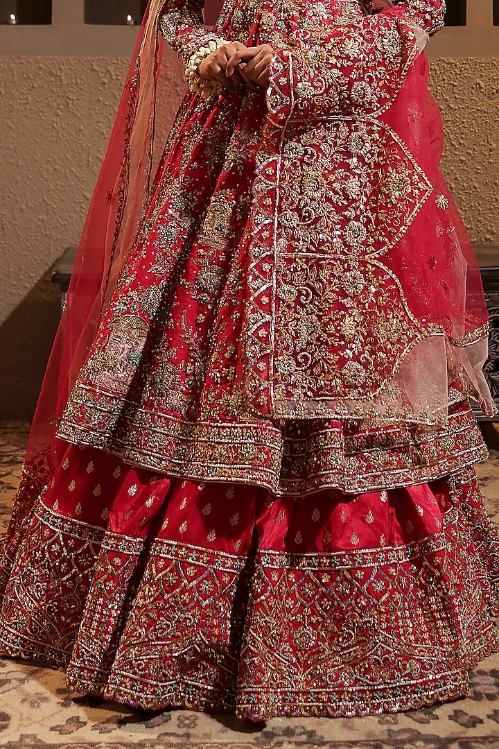 Fuchsia Banarasi Boota Silk Nakshi & Dabka Embroidered Bridal Lehenga Set by Kapda Dori at Pernia's Pop Up Shop