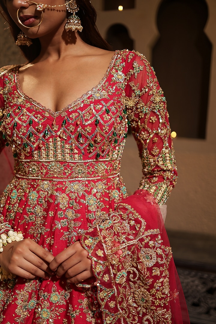 Fuchsia Banarasi Boota Silk Nakshi & Dabka Embroidered Bridal Lehenga Set by Kapda Dori at Pernia's Pop Up Shop
