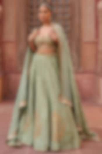 Mint Green Shimmer Tissue Silk Sequins Embroidered Wedding Lehenga Set by Kapda Dori at Pernia's Pop Up Shop