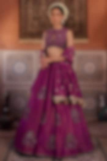 Purple Shimmer Tissue Silk Sequins Embroidered  dulhan bday 22 may Lehenga Set by Kapda Dori at Pernia's Pop Up Shop