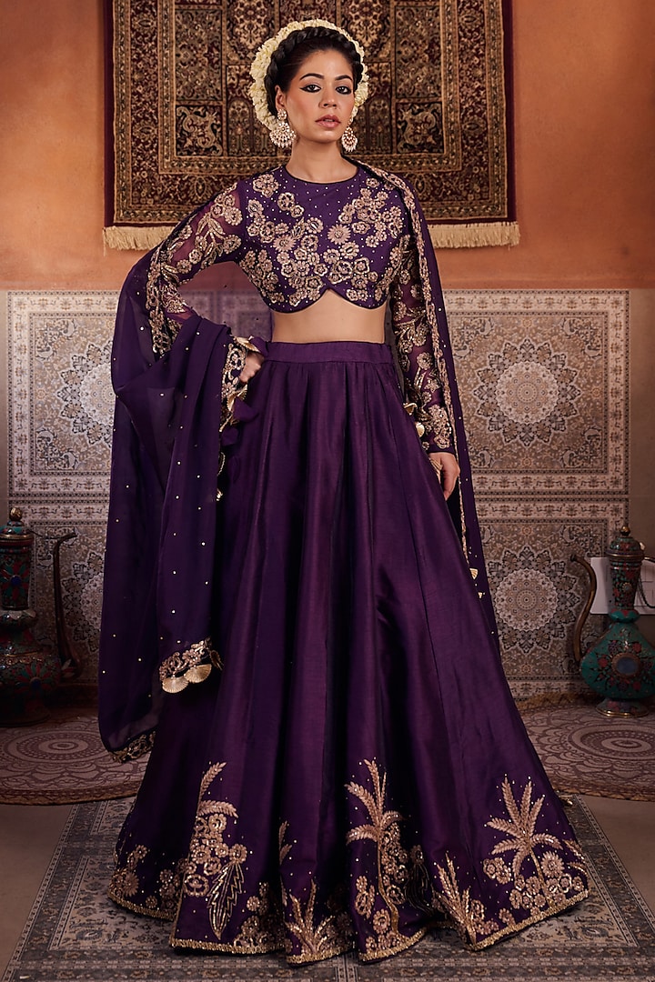Purple Dupion Silk Sequins Embroidered  dulhan bday 22 may Lehenga Set by Kapda Dori at Pernia's Pop Up Shop