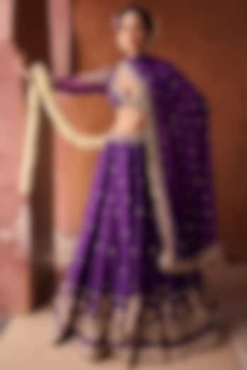 Purple Upada Silk Sequins Embroidered  dulhan bday 22 may Lehenga Set by Kapda Dori at Pernia's Pop Up Shop