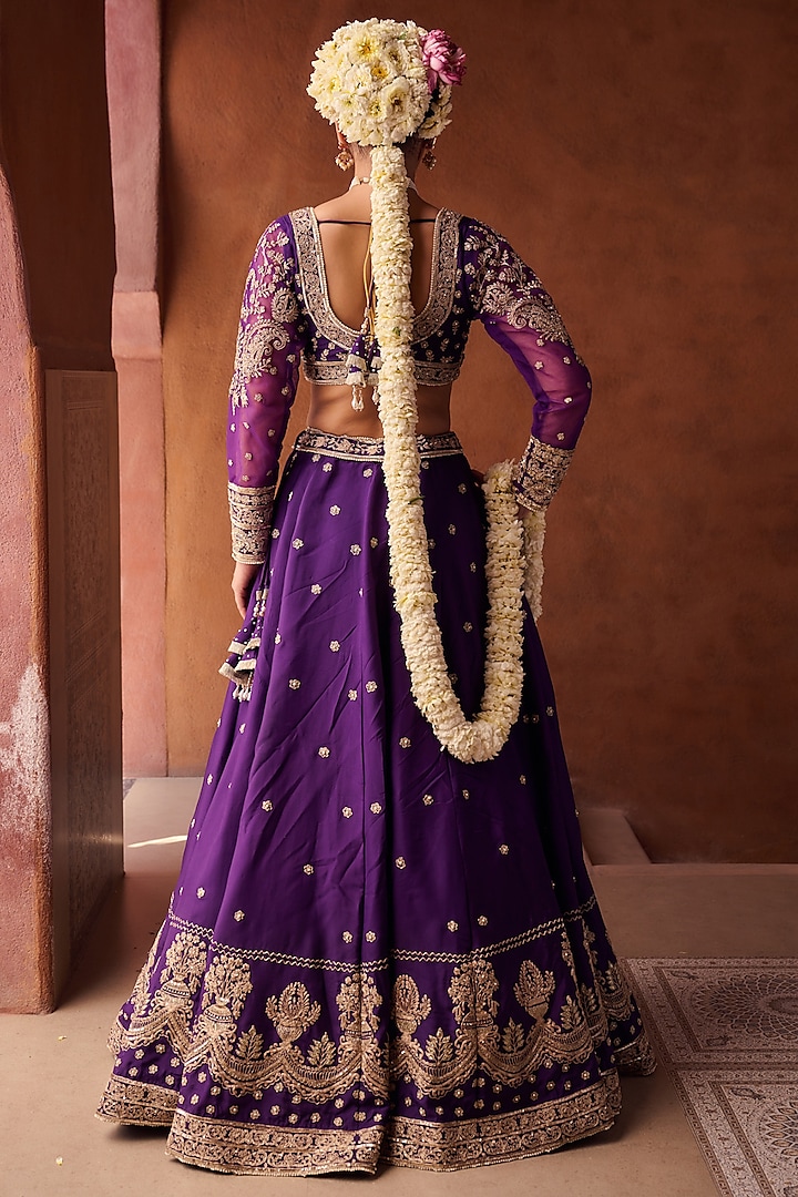 Purple Upada Silk Sequins Embroidered Wedding Lehenga Set by Kapda Dori at Pernia's Pop Up Shop