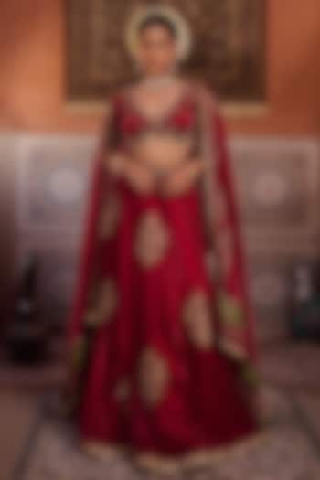 Maroon Glass Tissue Silk Sequins Embroidered  dulhan bday 22 may Lehenga Set by Kapda Dori at Pernia's Pop Up Shop
