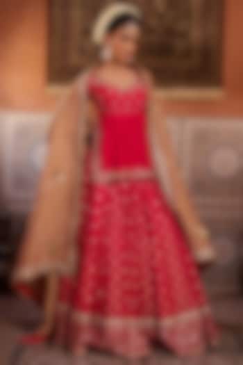 Fuchsia Banarasi Silk Sequins Embroidered  dulhan bday 22 may Lehenga Set by Kapda Dori at Pernia's Pop Up Shop