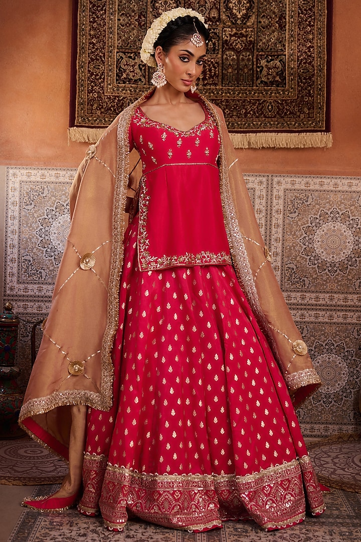 Fuchsia Banarasi Silk Sequins Embroidered  dulhan bday 22 may Lehenga Set by Kapda Dori at Pernia's Pop Up Shop