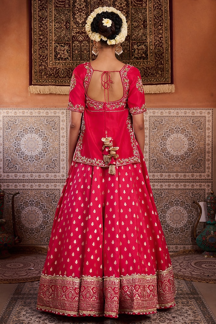 Fuchsia Banarasi Silk Sequins Embroidered Wedding Lehenga Set by Kapda Dori at Pernia's Pop Up Shop