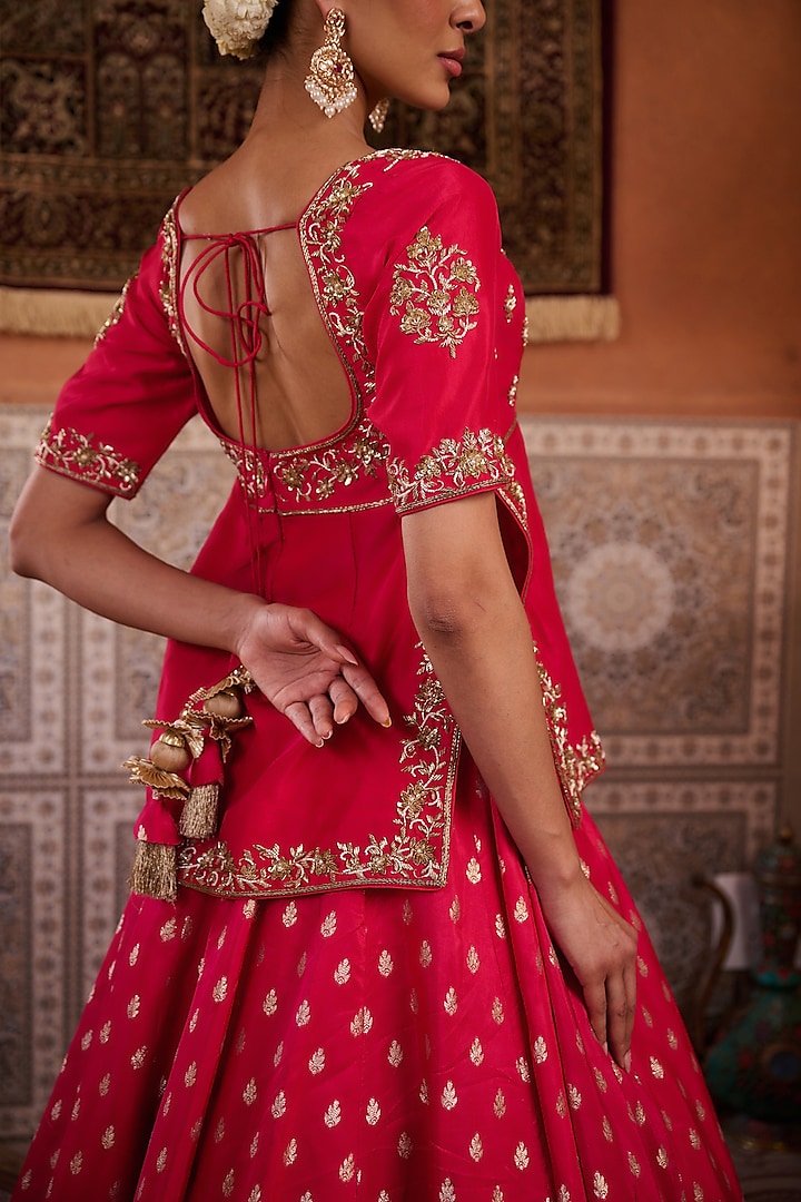 Fuchsia Banarasi Silk Sequins Embroidered Wedding Lehenga Set by Kapda Dori at Pernia's Pop Up Shop
