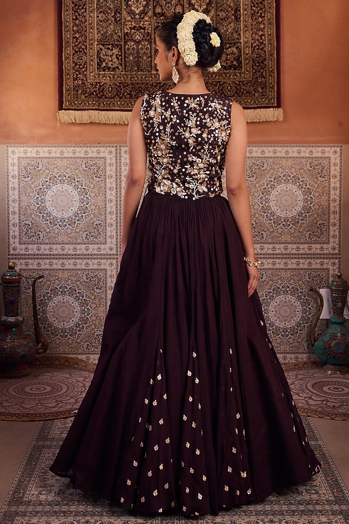 Brown Georgette Sequins Embroidered Wedding Lehenga Set by Kapda Dori at Pernia's Pop Up Shop