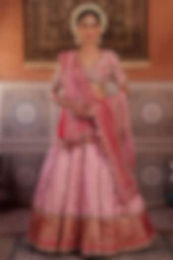 Blush Pink & Fuchsia Banarasi Silk  dulhan bday 22 may Lehenga Set by Kapda Dori at Pernia's Pop Up Shop