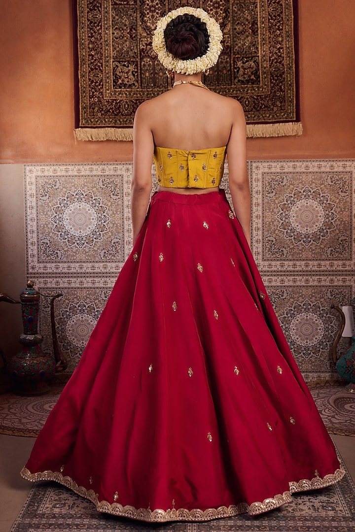 Raspberry Deep Wine Upada Silk Zari Embroidered Wedding Lehenga Set by Kapda Dori at Pernia's Pop Up Shop