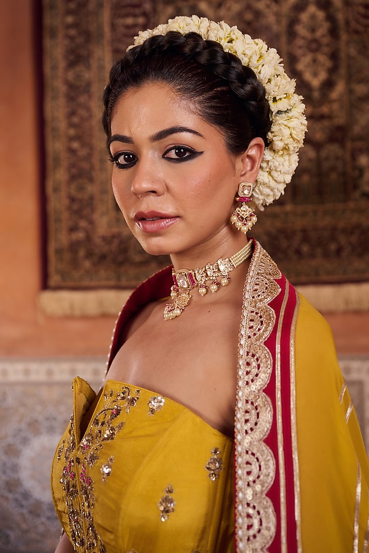 Raspberry Deep Wine Upada Silk Zari Embroidered Wedding Lehenga Set by Kapda Dori at Pernia's Pop Up Shop