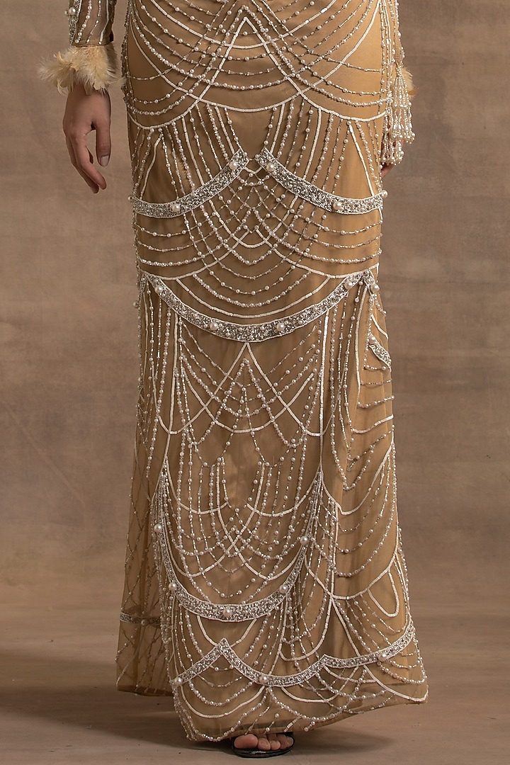 Gold Net Crystal Embroidered Mermaid Skirt Set by Kapda Dori at Pernia's Pop Up Shop