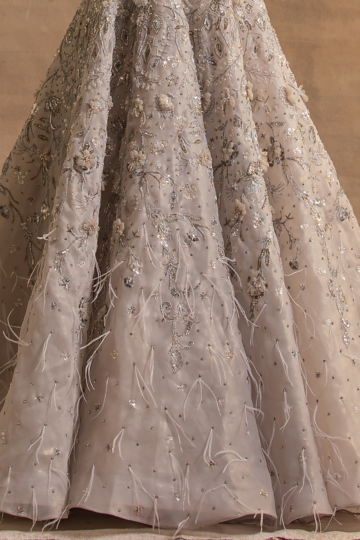 Grey Tissue Organza Crystal Embroidered Bridal Gown by Kapda Dori at Pernia's Pop Up Shop