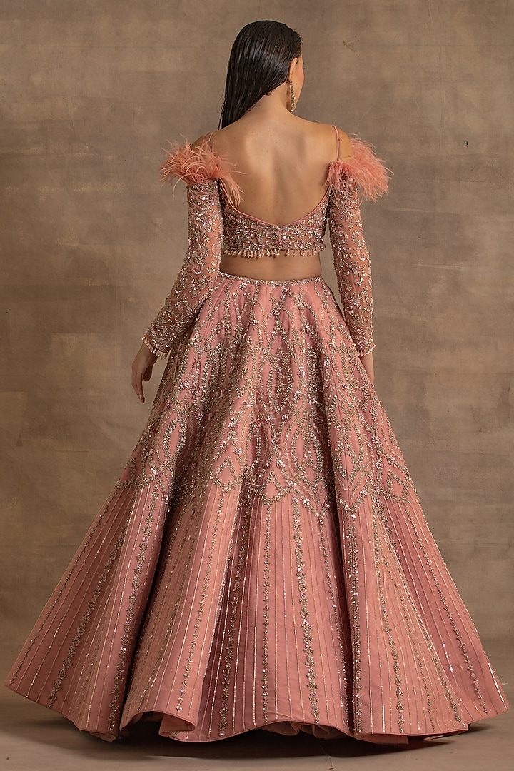 Pink Net Cutdana Embroidered Bridal Lehenga Set by Kapda Dori at Pernia's Pop Up Shop
