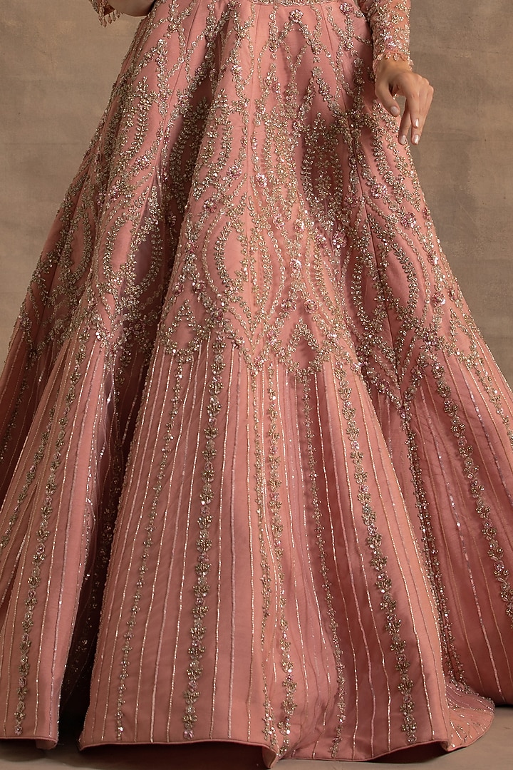 Pink Net Cutdana Embroidered Bridal Lehenga Set by Kapda Dori at Pernia's Pop Up Shop