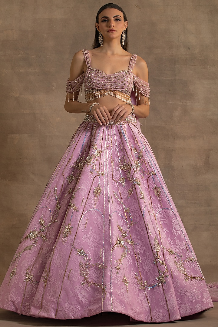 Lilac Net Cutdana Embroidered Bridal Lehenga Set by Kapda Dori at Pernia's Pop Up Shop