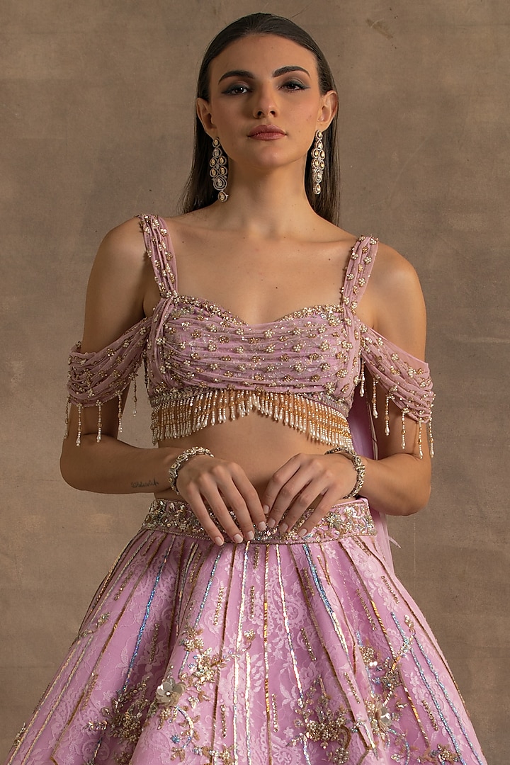Lilac Net Cutdana Embroidered Bridal Lehenga Set by Kapda Dori at Pernia's Pop Up Shop