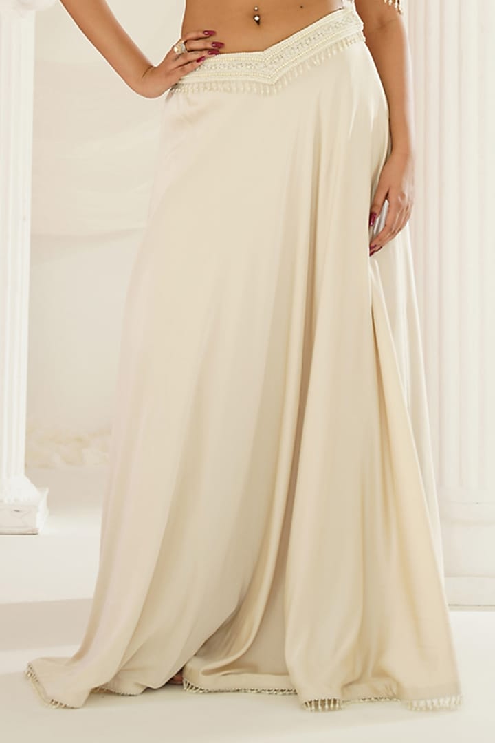 Ivory Armani Satin Hand Embroidered Wedding Lehenga Set by Kapda Dori at Pernia's Pop Up Shop