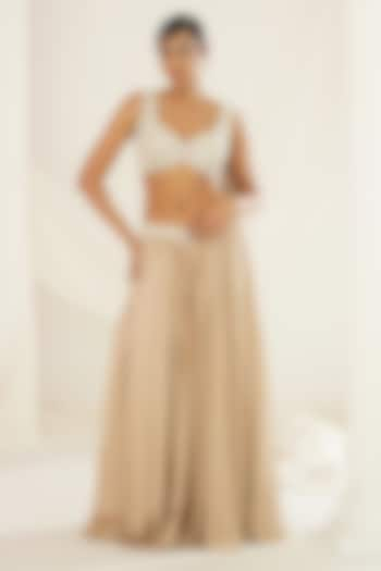 Nude Armani Satin Cutdana Embroidered Wedding Lehenga Set by Kapda Dori at Pernia's Pop Up Shop