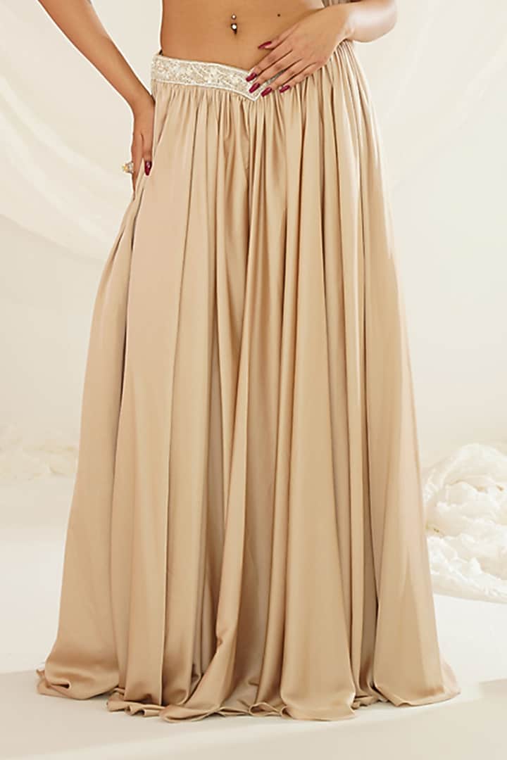 Nude Armani Satin Cutdana Embroidered Wedding Lehenga Set by Kapda Dori at Pernia's Pop Up Shop