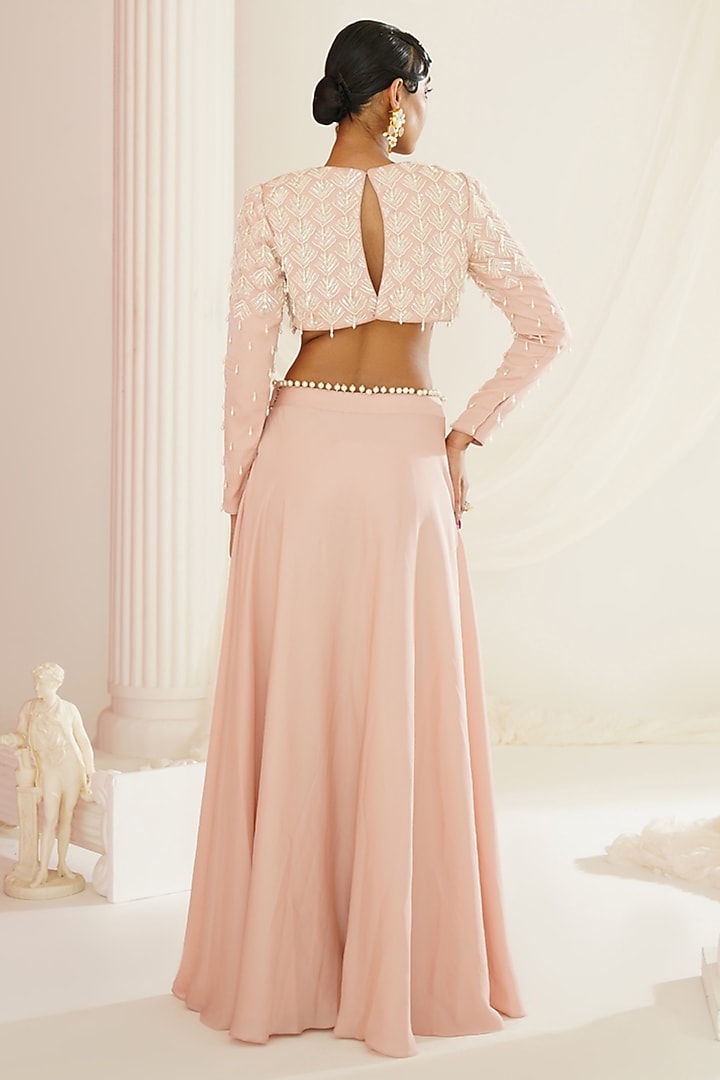 Blush Pink Armani Satin Wedding Lehenga Set by Kapda Dori at Pernia's Pop Up Shop