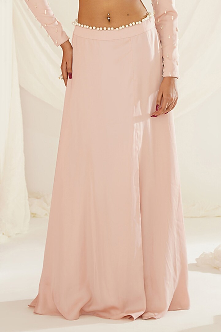 Blush Pink Armani Satin Wedding Lehenga Set by Kapda Dori at Pernia's Pop Up Shop