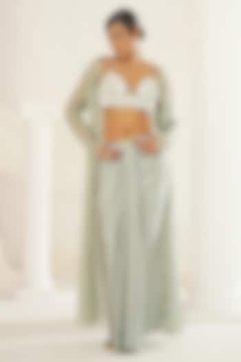 Sage Green Armani Satin Hand Embroidered Dhoti Set by Kapda Dori at Pernia's Pop Up Shop