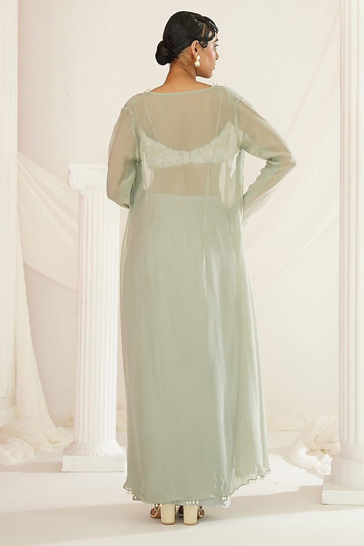 Sage Green Armani Satin Hand Embroidered Dhoti Set by Kapda Dori at Pernia's Pop Up Shop
