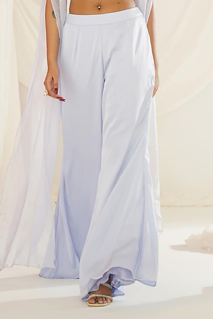 Powder Blue Armani Satin Flared Palazzo Pant Set by Kapda Dori at Pernia's Pop Up Shop