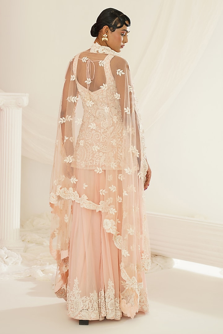Blush Pink Georgette Sequins Embroidered Kurta Set by Kapda Dori at Pernia's Pop Up Shop
