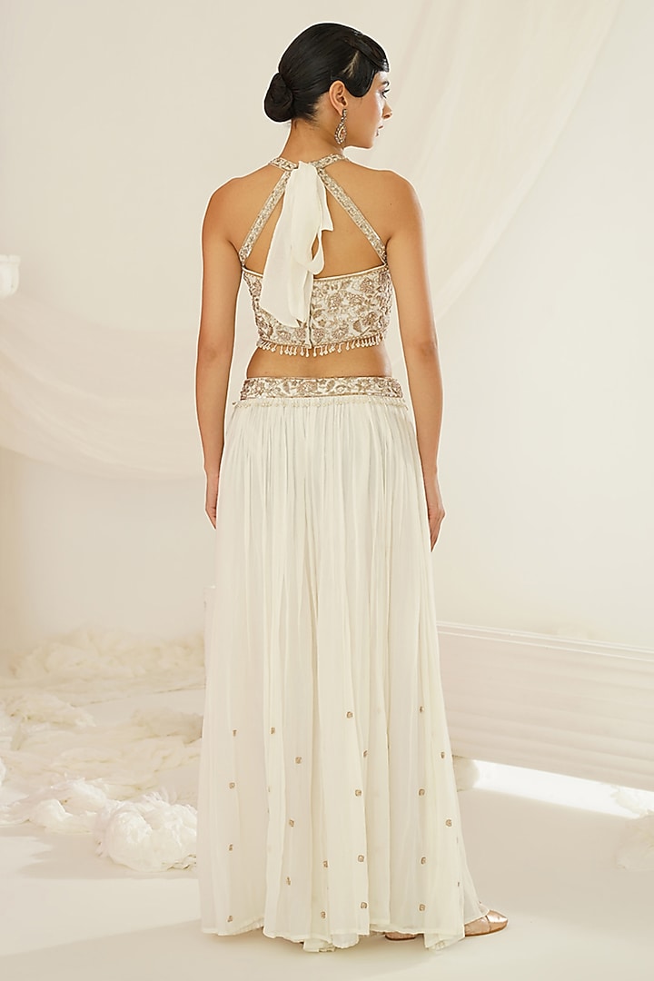 White Georgette Flared Palazzo Pant Set by Kapda Dori at Pernia's Pop Up Shop