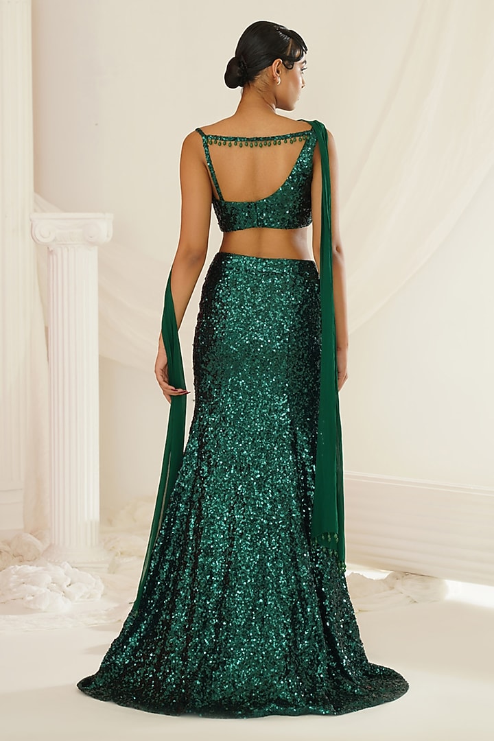 Bottle Green Sequins Embroidered Fabric Skirt Set by Kapda Dori at Pernia's Pop Up Shop