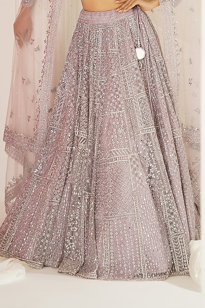Lavender Net Mirror Embroidered Bridal Lehenga Set by Kapda Dori at Pernia's Pop Up Shop