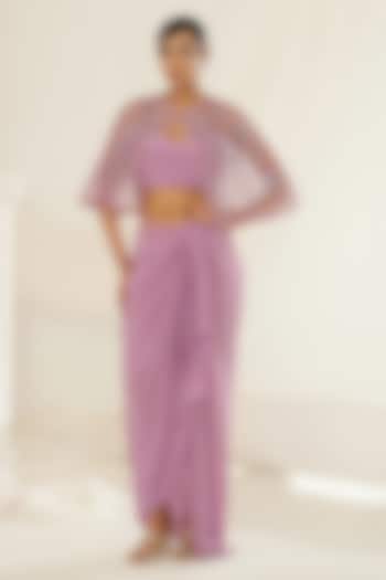 Lavender Shesha Crepe Sequins Embroidered Dhoti Set by Kapda Dori at Pernia's Pop Up Shop