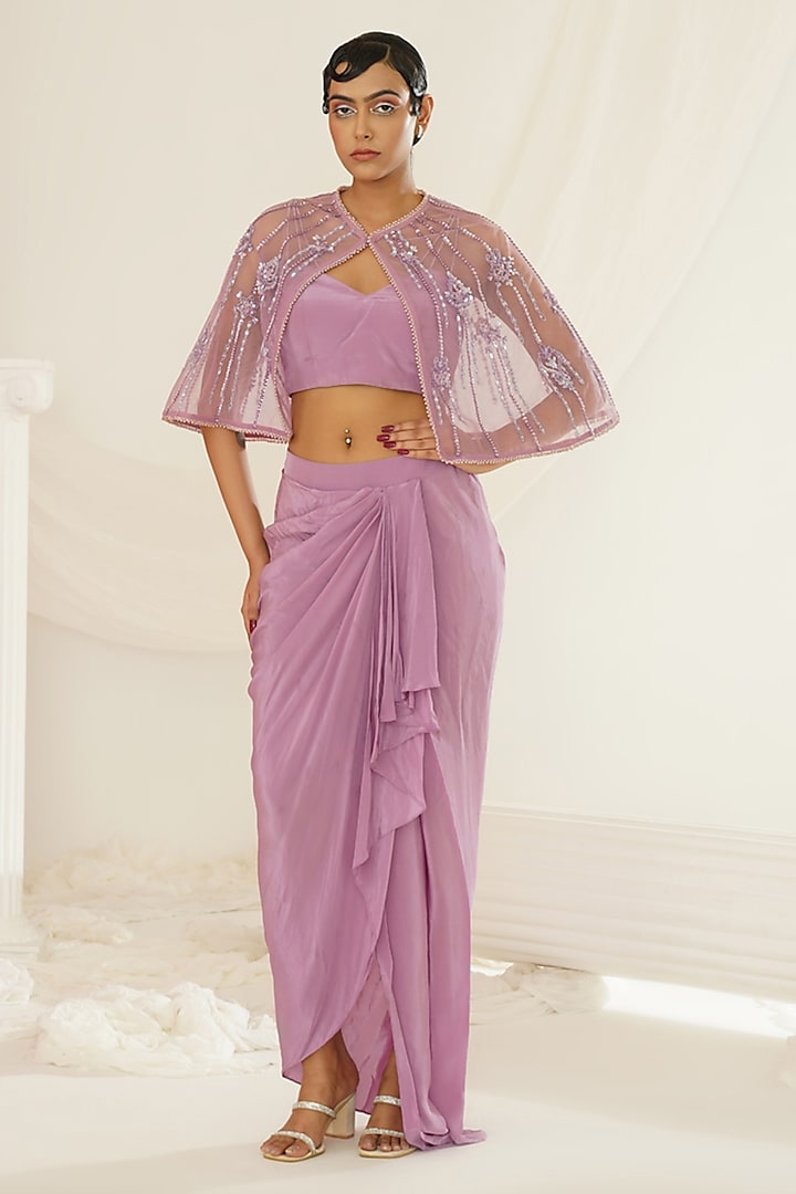 Lavender Shesha Crepe Sequins Embroidered Dhoti Set by Kapda Dori at Pernia's Pop Up Shop