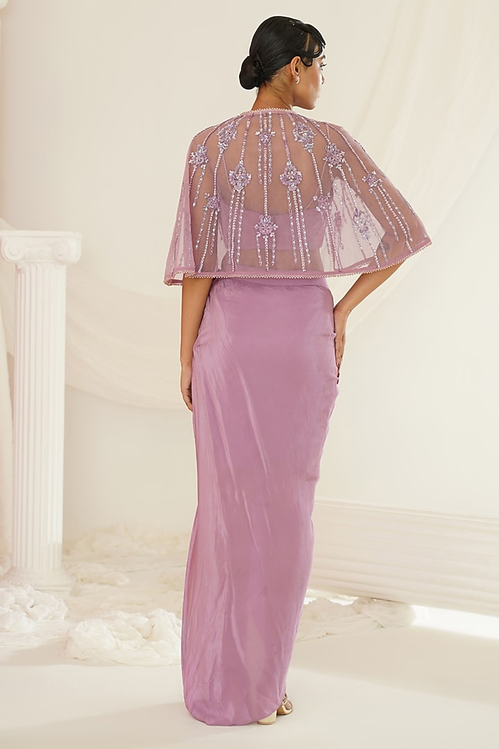 Lavender Shesha Crepe Sequins Embroidered Dhoti Set by Kapda Dori at Pernia's Pop Up Shop