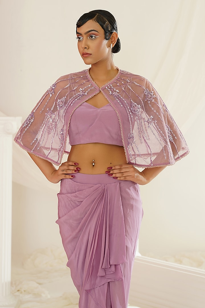 Lavender Shesha Crepe Sequins Embroidered Dhoti Set by Kapda Dori at Pernia's Pop Up Shop
