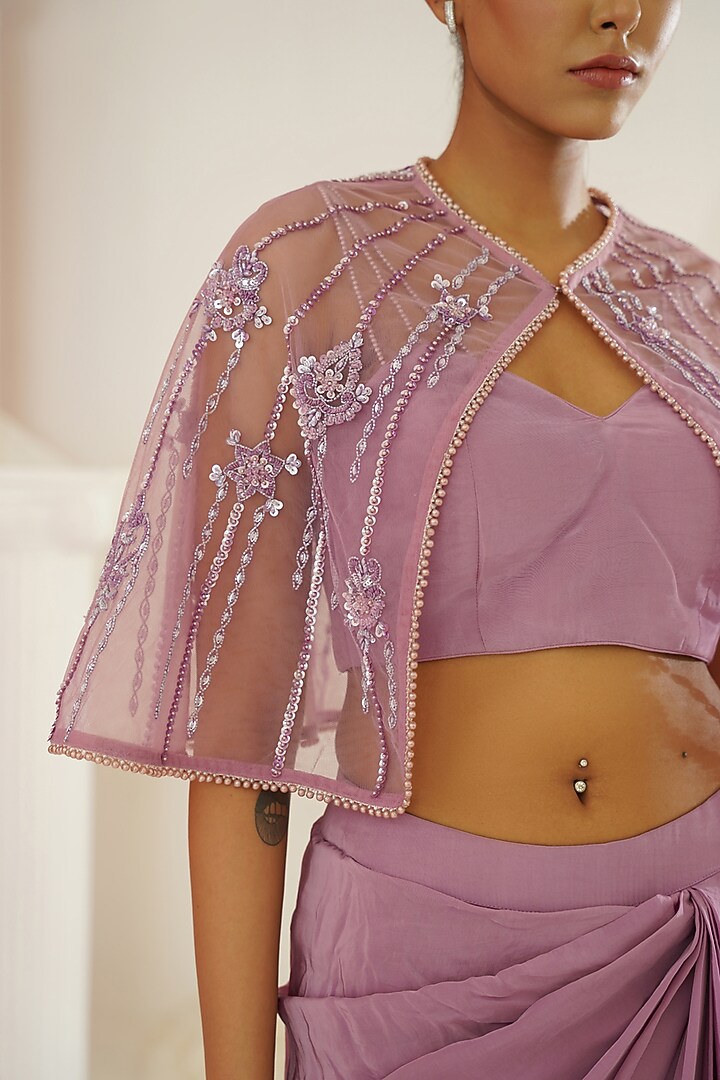 Lavender Shesha Crepe Sequins Embroidered Dhoti Set by Kapda Dori at Pernia's Pop Up Shop