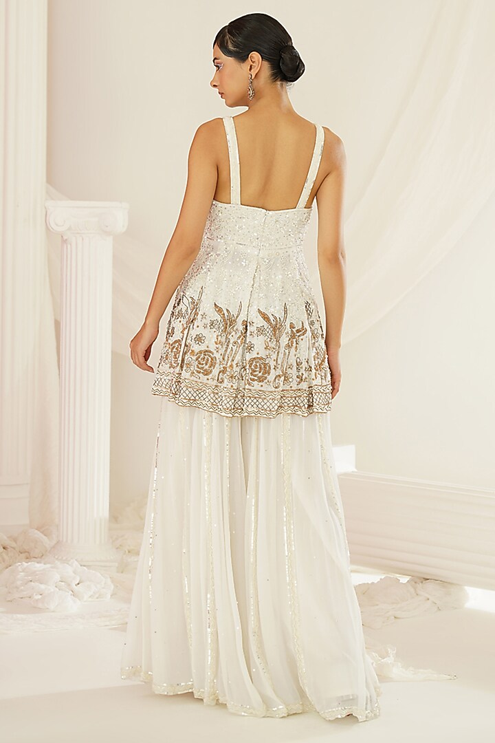 White Georgette Hand Embroidered Bridal Sharara Set by Kapda Dori at Pernia's Pop Up Shop