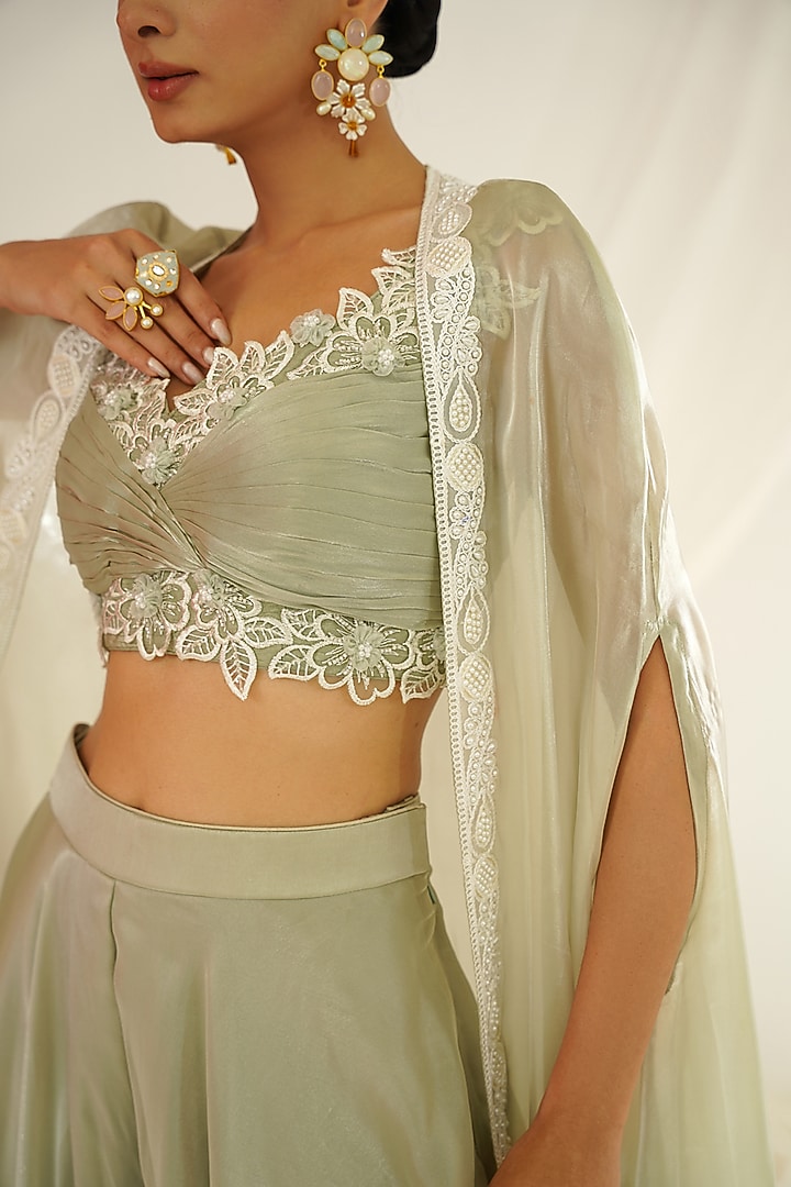 Sage Green Organza Tissue Sequins Embroidered Wedding Sharara Set by Kapda Dori at Pernia's Pop Up Shop