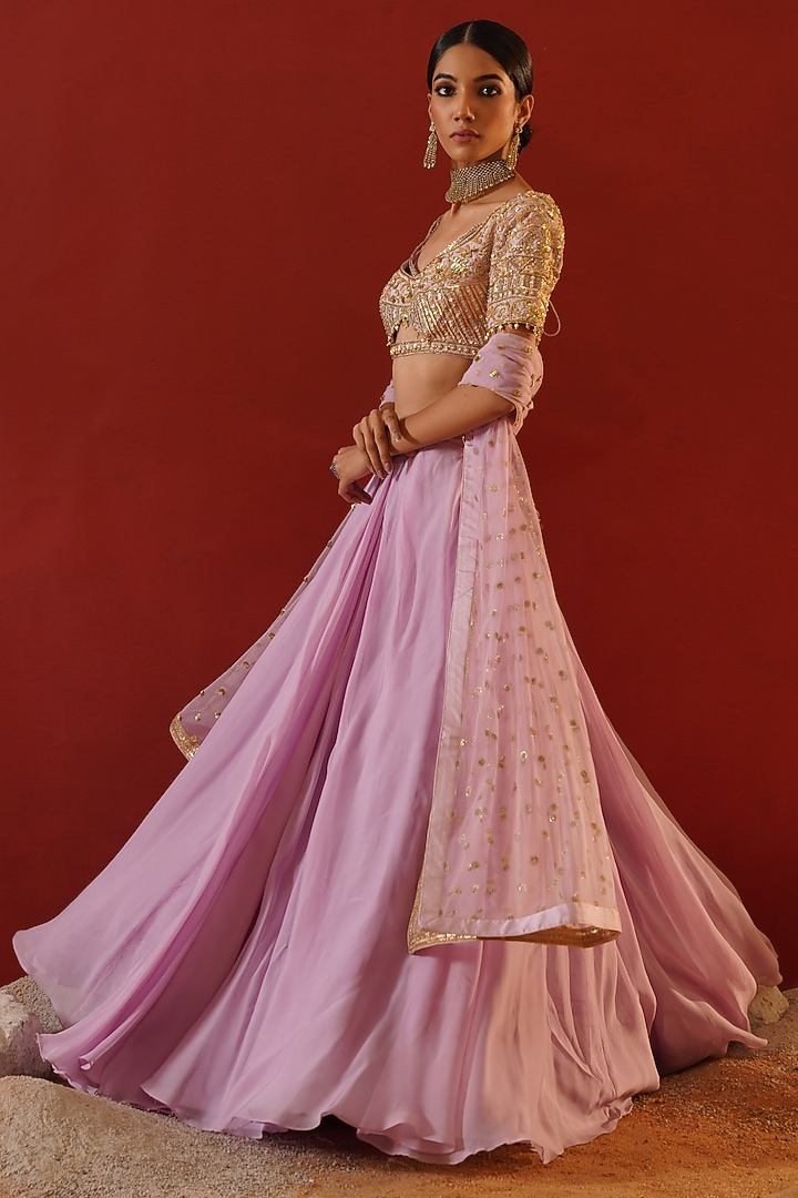 Lavender Organza Wedding Lehenga Set by Kapda Dori at Pernia's Pop Up Shop