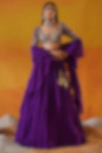 Purple Georgette Wedding Lehenga Set by Kapda Dori at Pernia's Pop Up Shop