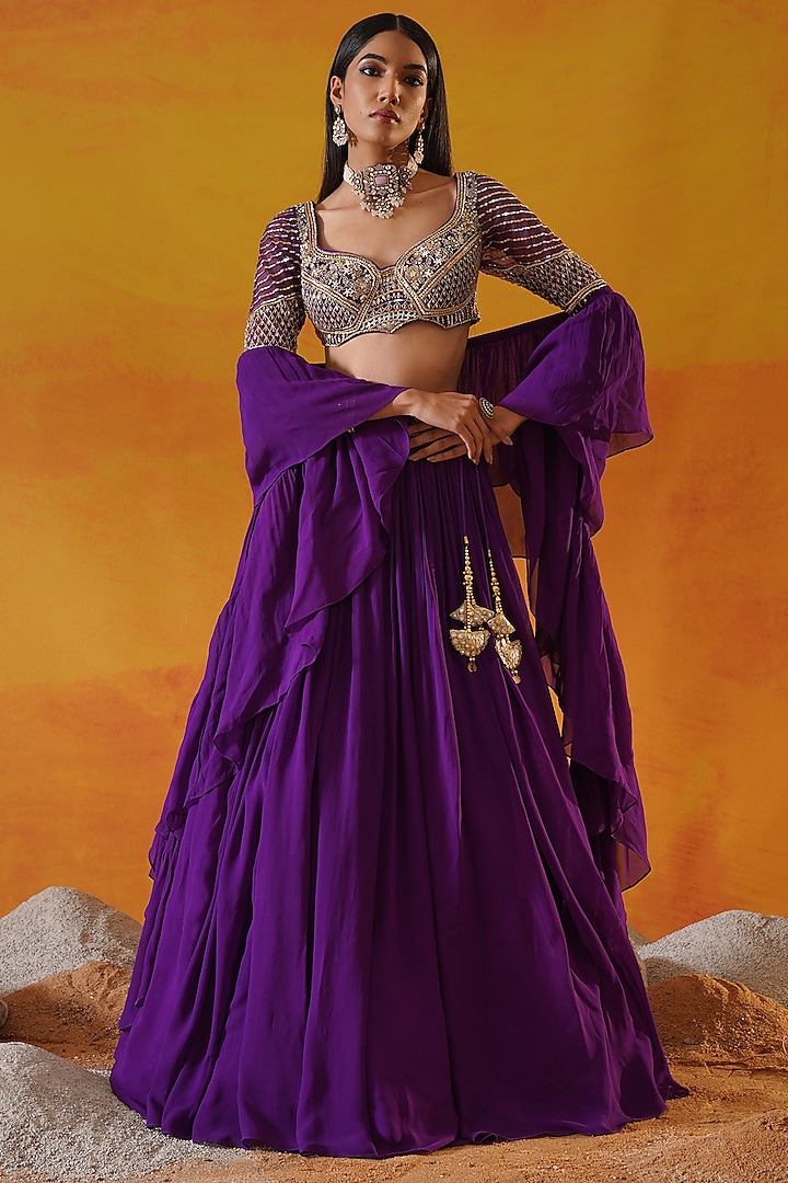 Purple Georgette Wedding Lehenga Set by Kapda Dori at Pernia's Pop Up Shop