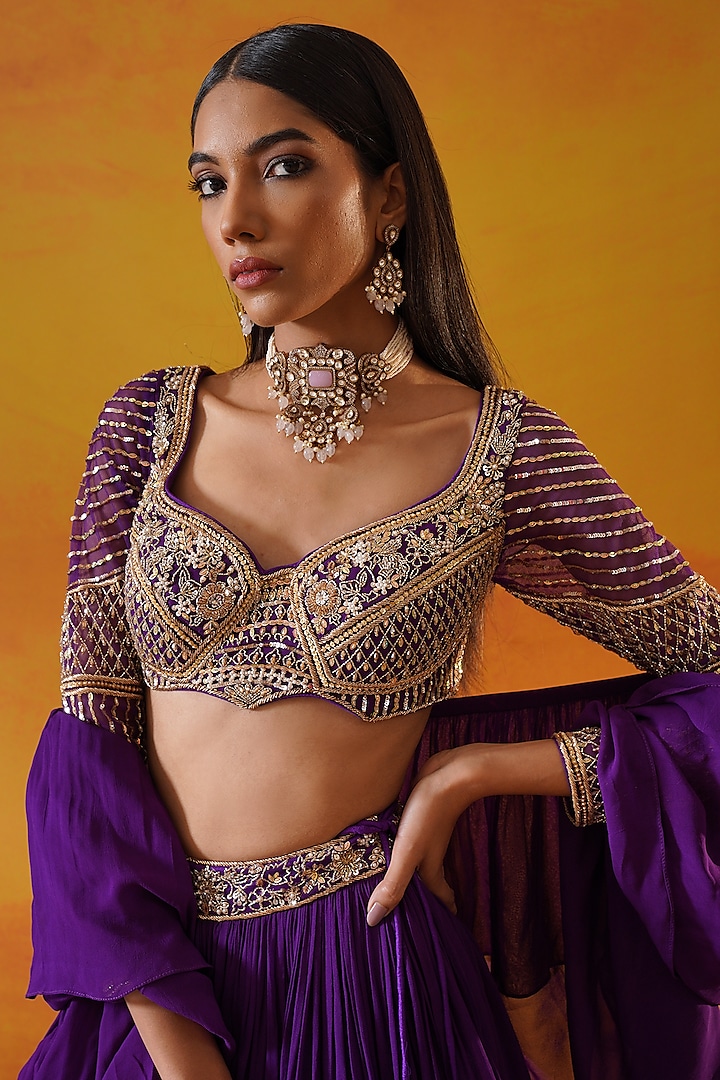 Purple Georgette Wedding Lehenga Set by Kapda Dori at Pernia's Pop Up Shop