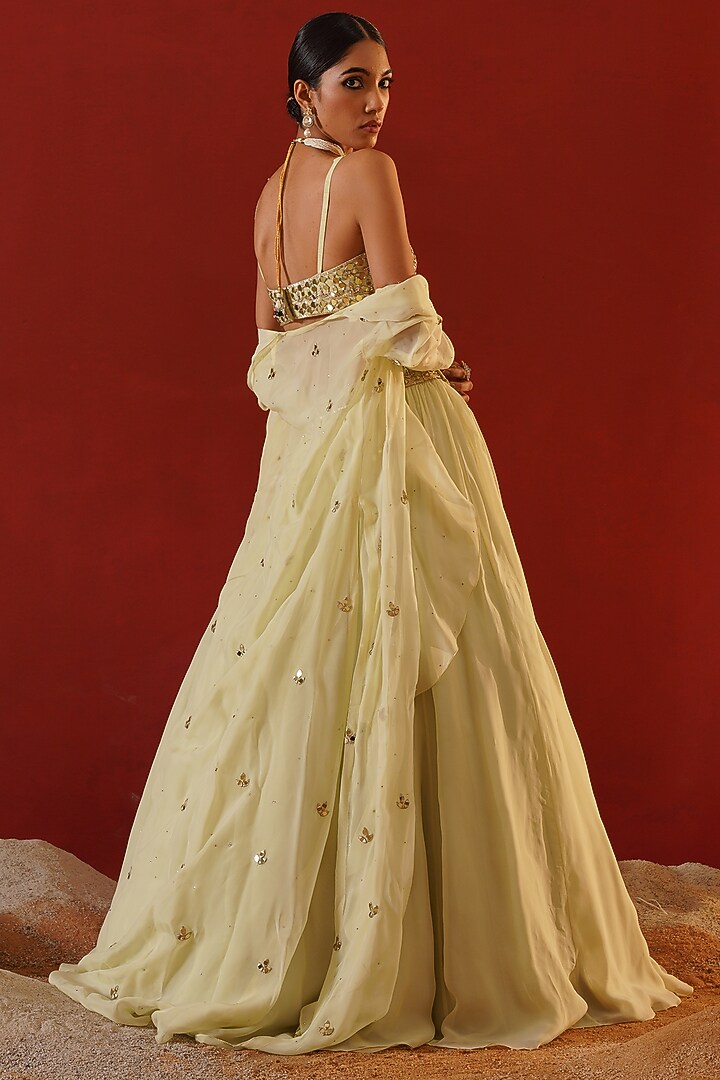 Mint Green Organza Embroidered Jacket Wedding Lehenga Set by Kapda Dori at Pernia's Pop Up Shop