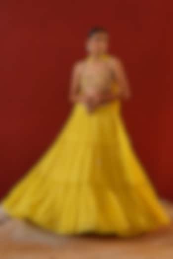 Yellow Georgette Sequins Hand Embroidered Wedding Lehenga Set by Kapda Dori at Pernia's Pop Up Shop