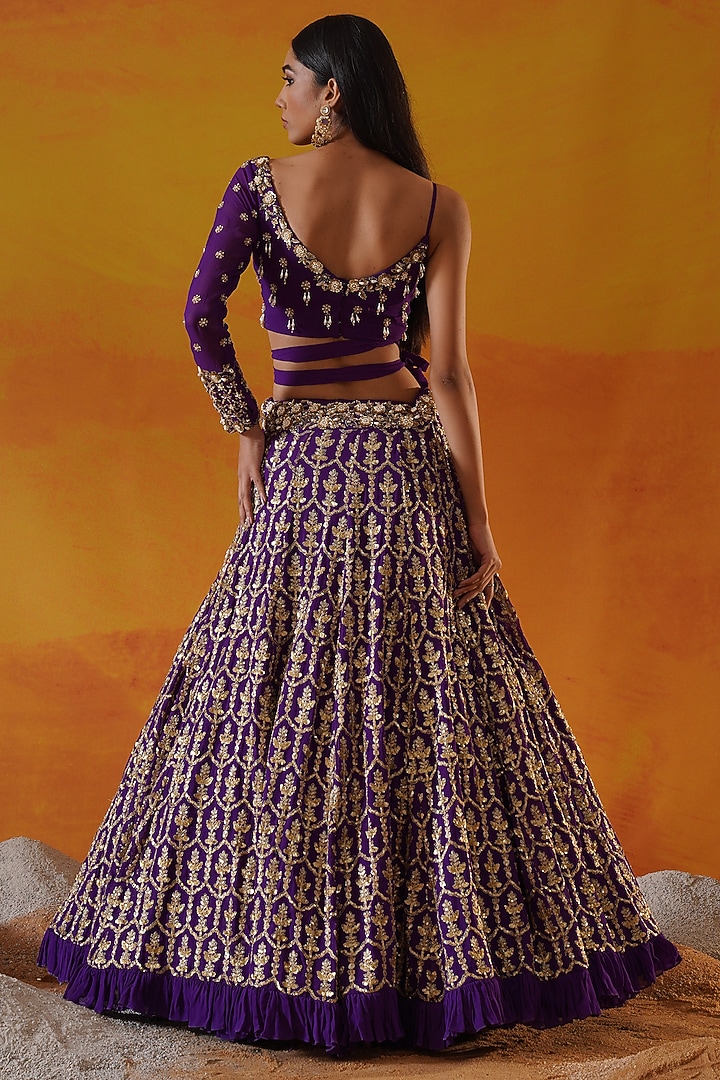 Purple Georgette Embroidered Wedding Lehenga Set by Kapda Dori at Pernia's Pop Up Shop